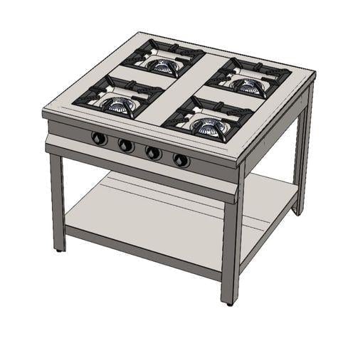 CSA Karacasan Doğalgazlı Taban Raflı Dörtlü 4 Gözlü Ocak