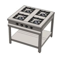 CSA Karacasan Doğalgazlı Taban Raflı Dörtlü 4 Gözlü Ocak